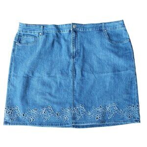 Westport Womens Plus Size 24 Embroidered Denim Skirt With Floral Hemline Design